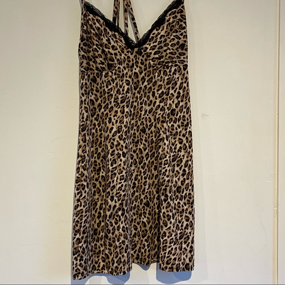 Size Small leopard print nightie with black lace neckline.